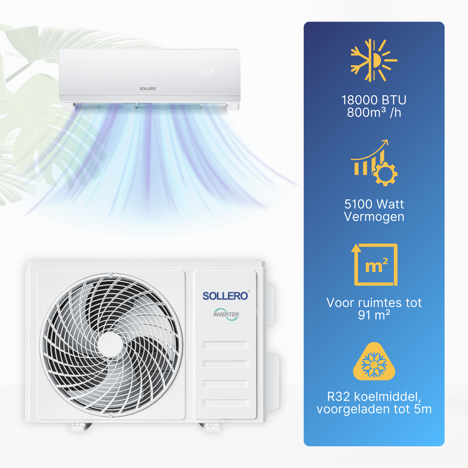 Airco 5,1 kW om te koelen en verwarmen, geleverd met montageset