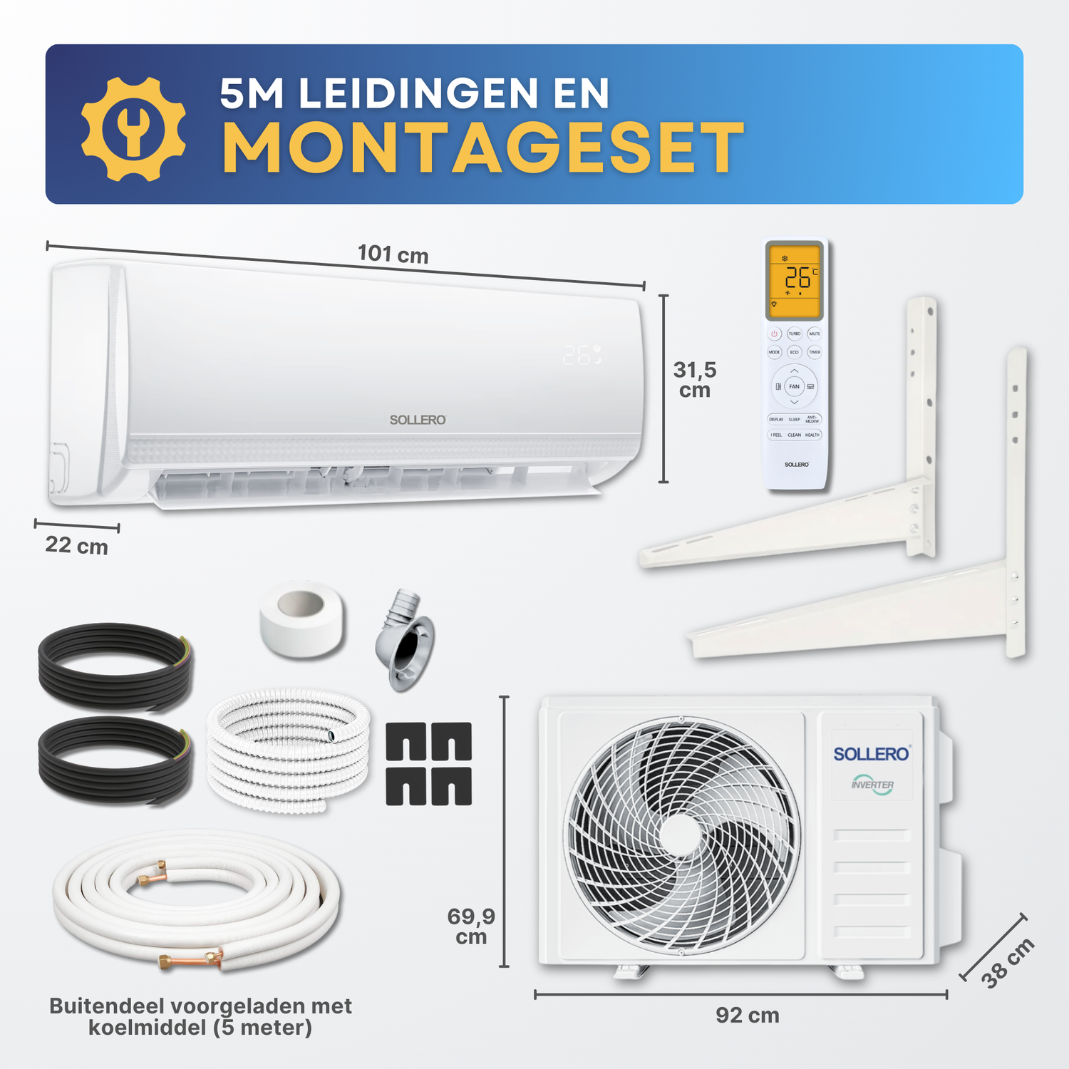Airco 6,8 kW om te koelen en verwarmen, geleverd met montageset