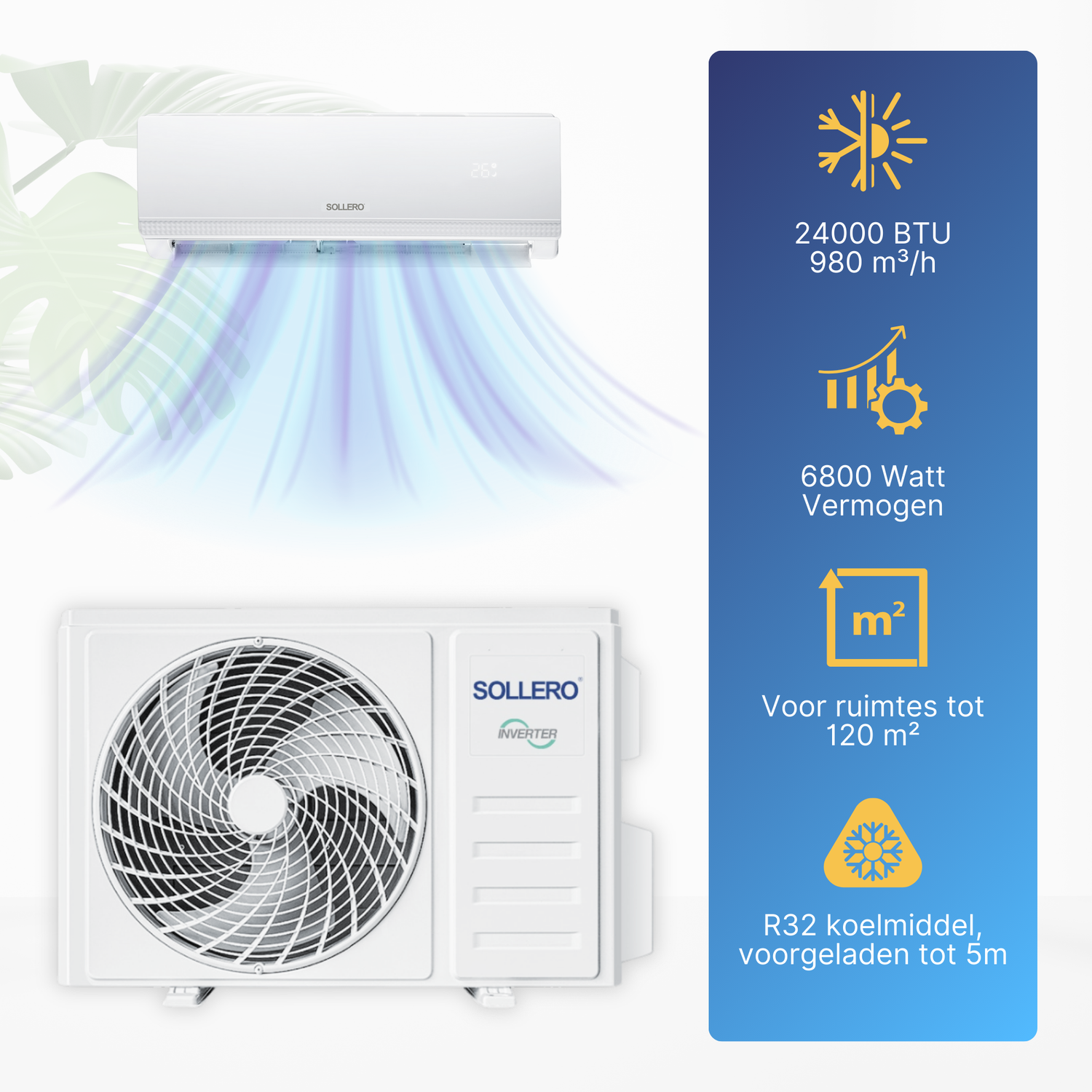 Airco 6,8 kW om te koelen en verwarmen, geleverd met montageset